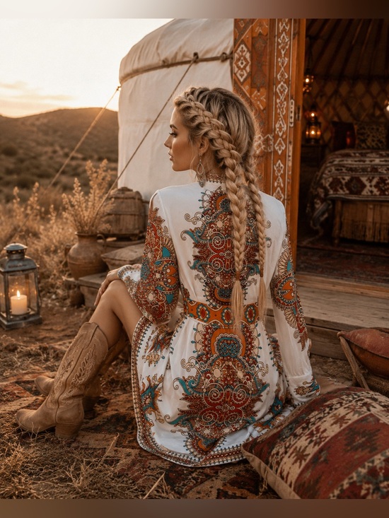 Dresses & Skirts - Bohemian Print NWOT Long Sleeve Dress Small